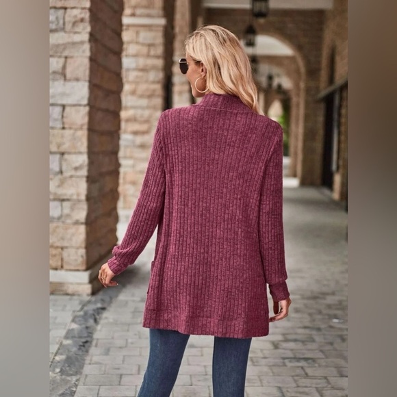 Cozy Elegance Open Front Cardigan with Pockets - Picture 2 of 4